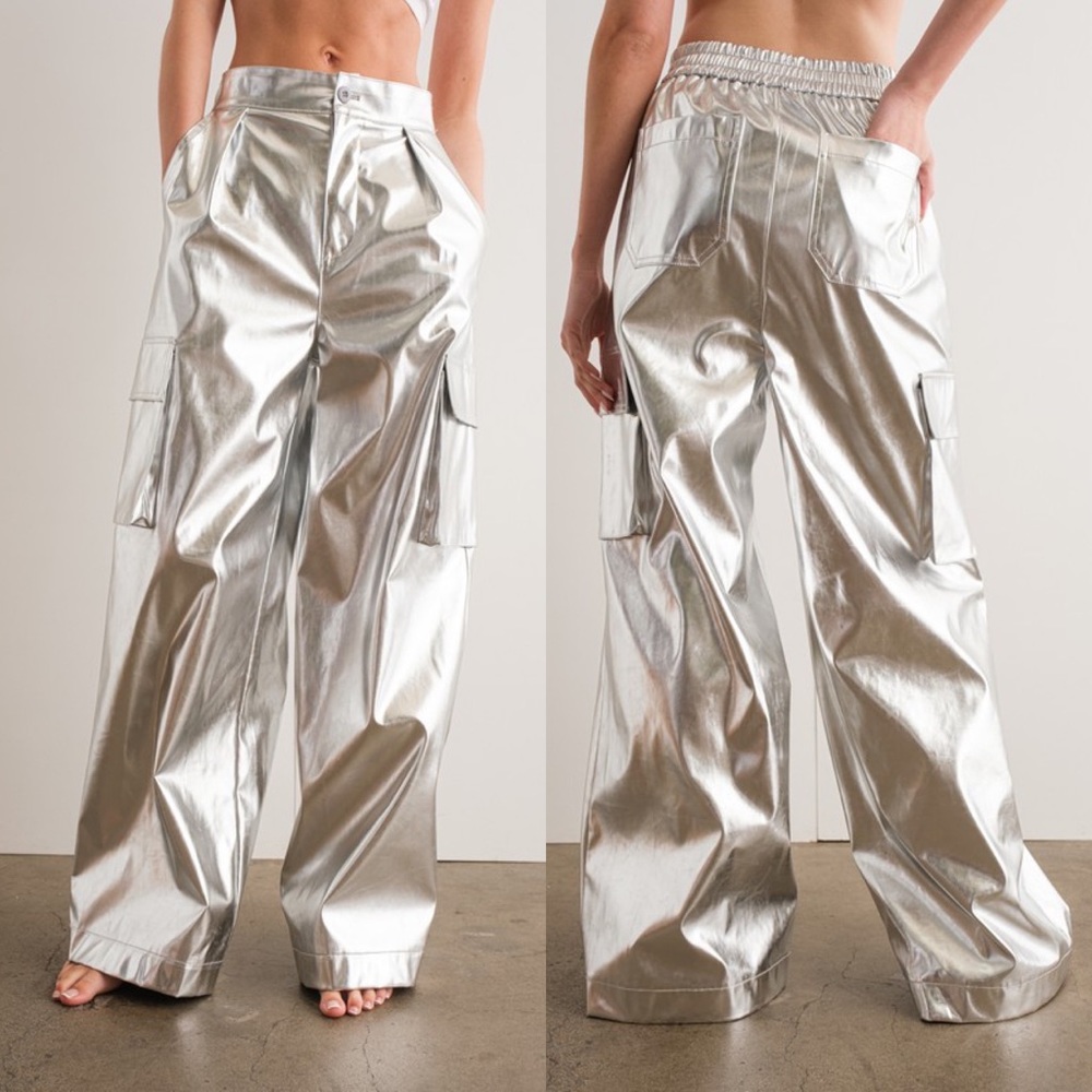 *24 HOUR SALE* Out Of This World Silver Metallic Cargos - Picture 6 of 7